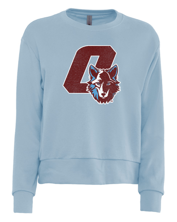 Custom Apparel - Screen Printing - Okemos Wolves Community - Women's Sueded Sweatshirt ("O" With Colored Wolf Design) - Okemos Wolves Community - 16314