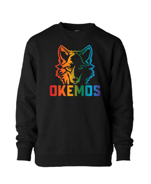 Custom Apparel - Screen Printing - Okemos Wolves Community - Youth Lightweight Crewneck Sweatshirt (Rainbow Wolf Design) - Okemos Wolves Community - 16314