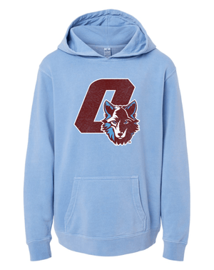 Custom Apparel - Screen Printing - Okemos Wolves Community - Youth Midweight Pigment Dyed Hoodie - Fabricated Customs