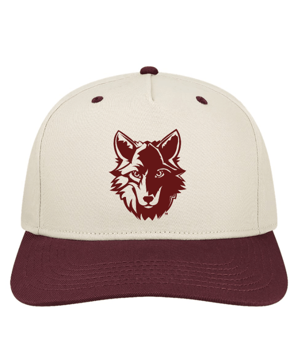 Custom Printed Apparel | Okemos Wolves - Structured Twill Cap (Stone/Maroon - Grey/Black) - Okemos Public Schools