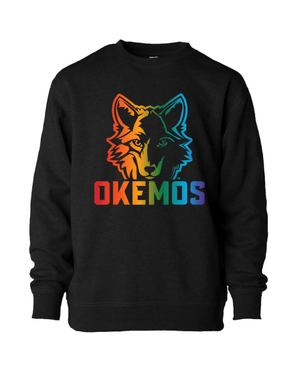 Custom Printed Apparel | Okemos Wolves - Youth Rainbow Wolf Sweatshirt (Crewneck / Hoodie) - Okemos Public Schools