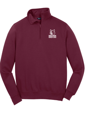 Custom Apparel - Screen Printing - Okemos Wrestling 24/25 - Quarter Zip Sweatshirt ~ Maroon / Black ~ - Okemos Wrestling 24/25 - 16902