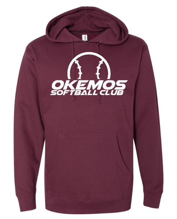 Okemos Softball Club - Adult Midweight Hooded Sweatshirt-Maroon/Grey -- (Name Optional)
