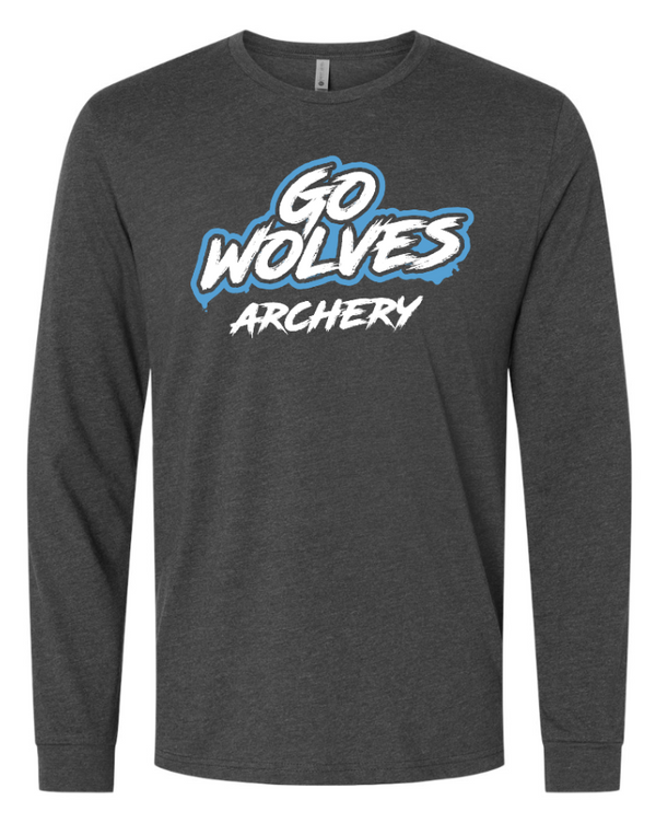 Okemos Archery 2025 - Unisex Long Sleeve T-Shirt -- Charcoal - Go Wolves Archery Design