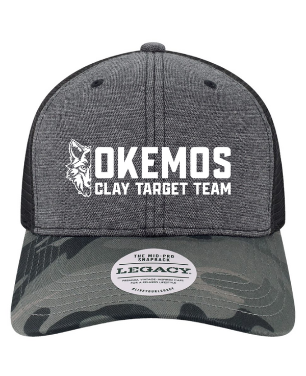 Okemos Clay Target Team 2024 - Snapback Trucker Cap (Black Camo, Orange Camo)