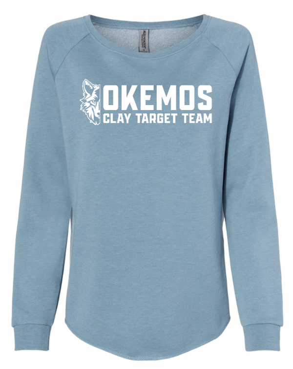 Okemos Clay Target Team 2024 - Women's Wide Neck Crewneck Sweatshirt (Blue, Black)