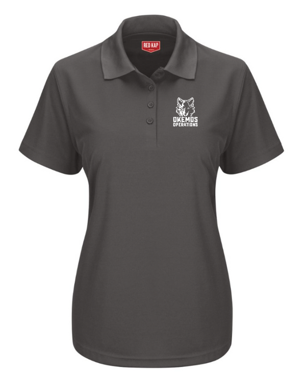 Okemos Operations Uniforms - Women's Short Sleeve Performance Knit Pocketless Polo ~ Burgundy / Charcoal ~