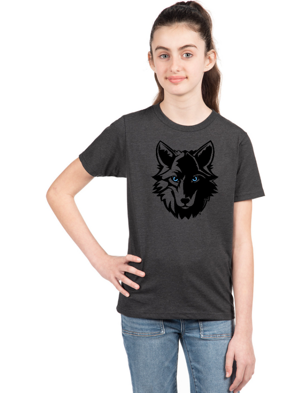 Okemos Public Montessori - Youth Crew T-Shirt Charcoal Wolf Logo