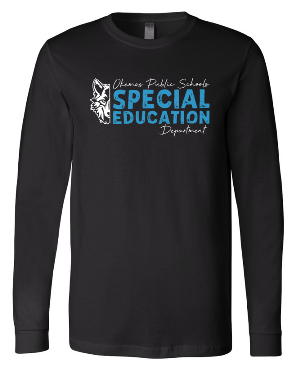 Okemos Special Education Department - Unisex Adult Long Sleeve T-Shirt (Maroon/ Black/ Lt. Blue)