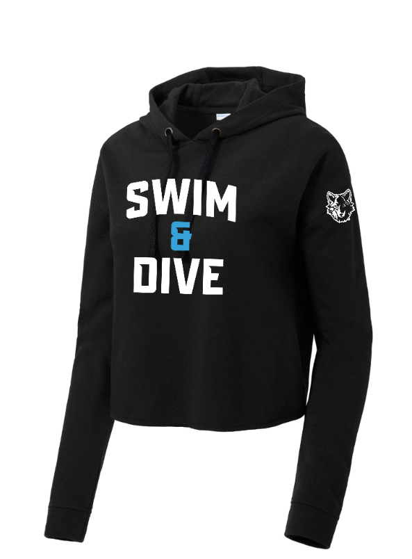 Okemos Swim & Dive - Ladies Tri Blend Fleece Crop Hooded Pullover