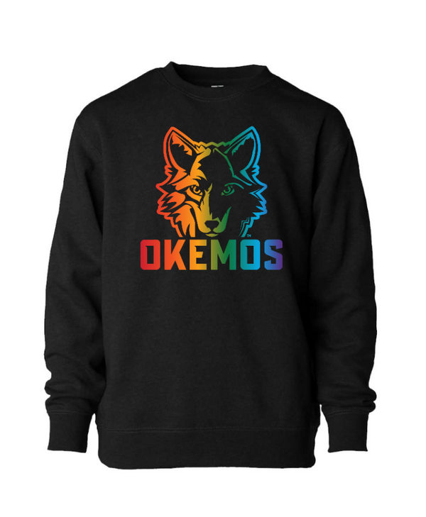 Okemos Wolves Community -Youth Lightweight Crewneck Sweatshirt (Rainbow Wolf Design)