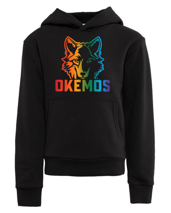 Okemos Wolves Community - Youth Fleece Hoodie (Rainbow Wolf Design)