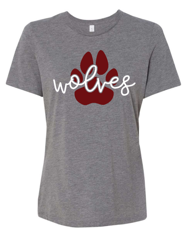 Okemos Wolves Community - Women's Relaxed Fit Triblend T-Shirt (Wolves Script & Paw Print Design)