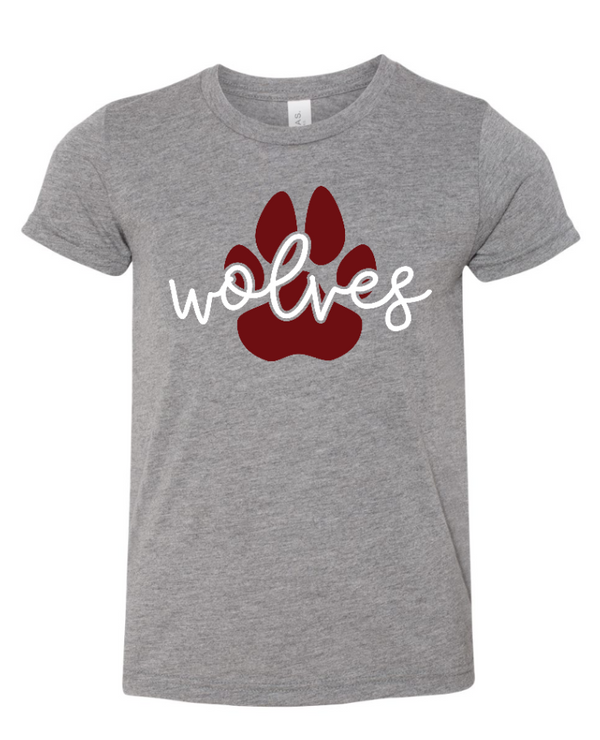 Okemos Wolves Community - Youth Triblend T-Shirt (Wolves Script & Paw Print design)