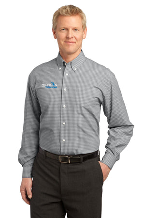 Michigan Department of Education Button Up Dress Shirt Charcoal front view
