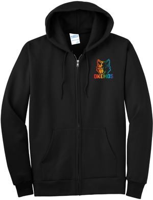Custom Printed Apparel | OPM Holiday Store | Adult Unisex Black Fleece Full - Zip Hoodie "Rainbow Wolf" - OPM W25 - 18675