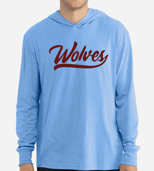 Custom Printed Apparel | OPM Holiday Store | Adult Unisex Long Sleeve Hoodie "Wolves" (Dark Grey/Columbia Blue) - OPM W25 - 18675