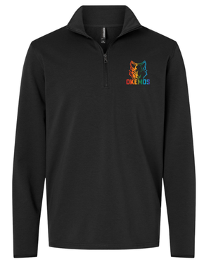 Custom Printed Apparel | OPM Holiday Store | Men's Black Perform 1/4 - Zip "Rainbow Wolf" - OPM W25 - 18675