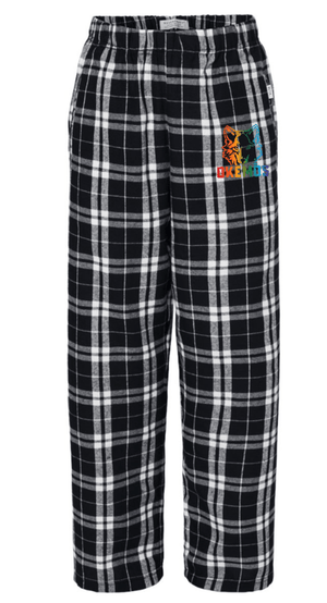 Custom Printed Apparel | OPM Holiday Store | Youth Flannel Pants "Rainbow Wolf" (Purple Plaid/Black Plaid) - OPM W25 - 18675