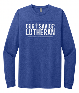 Custom Apparel - Screen Printing - Our Savior Lutheran Blue Unisex Long Sleeve T-Shirt - Long Sleeve - OSL Fulfillment Stock