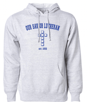 Custom Apparel - Screen Printing - Our Savior Lutheran Grey Unisex Hooded Sweatshirt - Hooded Sweatshirt - OSL Fulfillment Stock