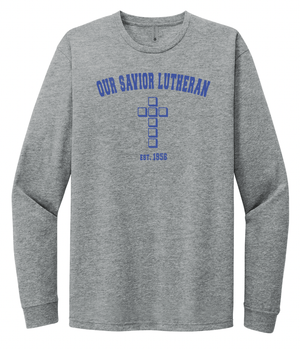Custom Apparel - Screen Printing - Our Savior Lutheran Grey Unisex Long Sleeve T-Shirt - Long Sleeve - OSL Fulfillment Stock