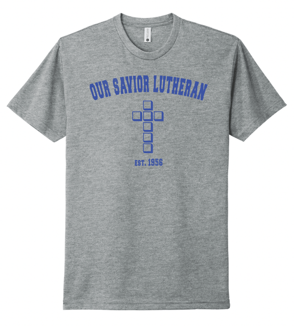 Custom Apparel - Screen Printing - Our Savior Lutheran Grey Unisex T-Shirt - OSL Fulfillment Stock
