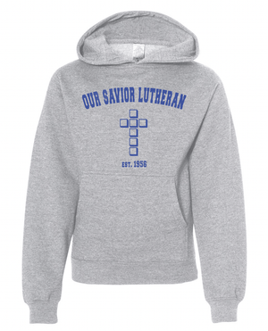 Custom Apparel - Screen Printing - Our Savior Lutheran Grey Youth Hooded Sweatshirt - OSL Fulfillment Stock