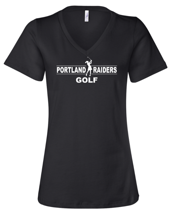 Custom Apparel - Screen Printing - PHS Girl's Golf Apparel - Women's Relaxed V Neck T-Shirt Vintage White/Black - PHS Girls Golf - 16466