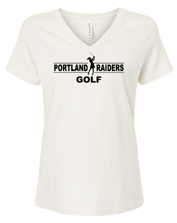 Custom Apparel - Screen Printing - PHS Girl's Golf Apparel - Women's Relaxed V Neck T-Shirt Vintage White/Black - PHS Girls Golf - 16466