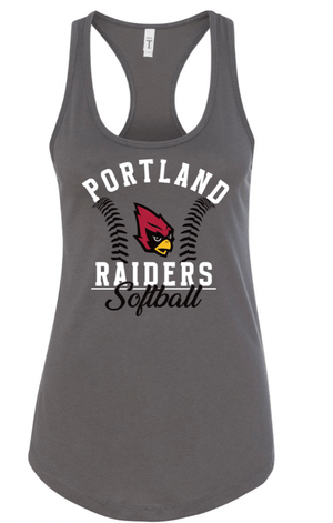 Custom Apparel - Screen Printing - PHS Softball Round 2 - Women's Racerback Tank (Dark Grey / Cardinal) - PHS Softball 2 - 17644