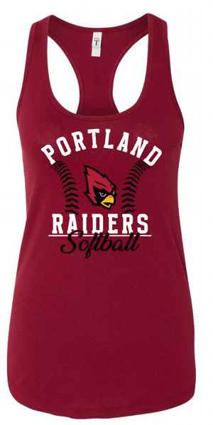 Custom Apparel - Screen Printing - PHS Softball Round 2 - Women's Racerback Tank (Dark Grey / Cardinal) - PHS Softball 2 - 17644