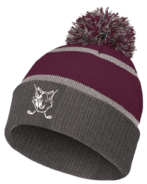 Custom Printed Apparel | Pom Beanie - Maroon/Grey | Okemos Golf - Okemos Golf - 19111