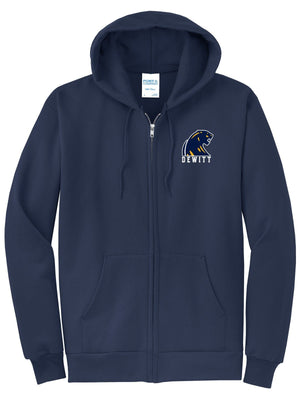 DeWitt Middle School Apparel Zip Up Hoodie Navy front view