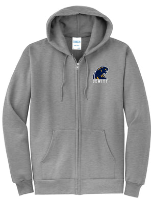 DeWitt Middle School Apparel Zip Up Hoodie Athletic Heather front view