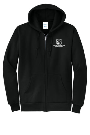Okemos Special Education Apparel Zip Up Hoodie Jet Black front view