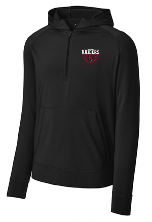 Custom Printed Apparel | Portland Basketball 2025 | Adult Unisex Black Performance 1/2 Zip Hoodie "Badge Design" (Black/Grey) - Portland Basketball 25 - 18738