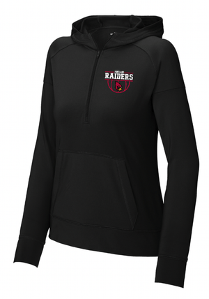 Custom Printed Apparel | Portland Basketball 2025 | Womens Black Performance 1/2 Zip Hoodie "Badge Design" (Black/Grey) - Portland Basketball 25 - 18738