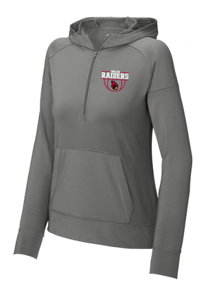 Custom Printed Apparel | Portland Basketball 2025 | Womens Black Performance 1/2 Zip Hoodie "Badge Design" (Black/Grey) - Portland Basketball 25 - 18738