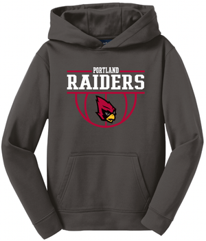 Custom Printed Apparel | Portland Basketball 2025 | Youth Performance Fleece Hoodie "Front Design" (Black/Grey) - Portland Basketball 25 - 18738
