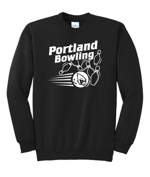 Custom Printed Apparel | Portland Bowling - Adult Unisex Crewneck Sweatshirt (Black/Cardinal) - Portland Bowling - 18637