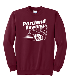 Custom Printed Apparel | Portland Bowling - Adult Unisex Crewneck Sweatshirt (Black/Cardinal) - Portland Bowling - 18637