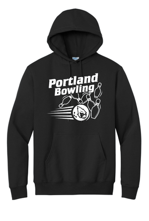Custom Printed Apparel | Portland Bowling - Adult Unisex Hoodie (Black/Cardinal) - Portland Bowling - 18637