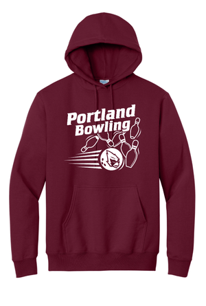 Custom Printed Apparel | Portland Bowling - Adult Unisex Hoodie (Black/Cardinal) - Portland Bowling - 18637