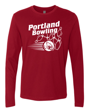 Custom Printed Apparel | Portland Bowling - Adult Unisex Long Sleeve T-Shirt (Black/Cardinal) - Portland Bowling - 18637