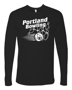 Custom Printed Apparel | Portland Bowling - Adult Unisex Long Sleeve T-Shirt (Black/Cardinal) - Portland Bowling - 18637