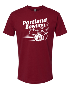 Custom Printed Apparel | Portland Bowling - Adult Unisex T-Shirt (Black/Cardinal) - Portland Bowling - 18637
