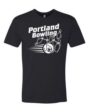 Custom Printed Apparel | Portland Bowling - Adult Unisex T-Shirt (Black/Cardinal) - Portland Bowling - 18637