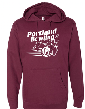 Custom Apparel - Screen Printing - Portland Bowling - Midweight Hooded Sweatshirt (Black / Maroon) - Portland Bowling - 16872