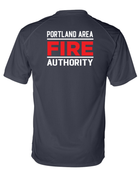 Custom Apparel - Screen Printing - Portland Fire Dept - Adult Wicking T-Shirt Navy - Portland Fire Dept - 16390